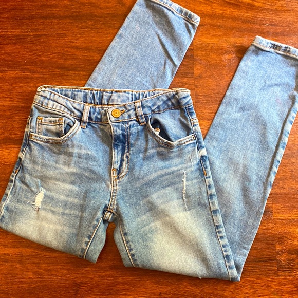 Zara Kids Distressed Blue Denim Jean Pants Size 9 - Picture 7 of 9